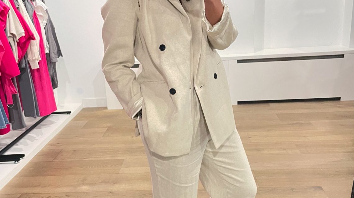 Linen flare pantalon van Co'Couture met visgraat motief