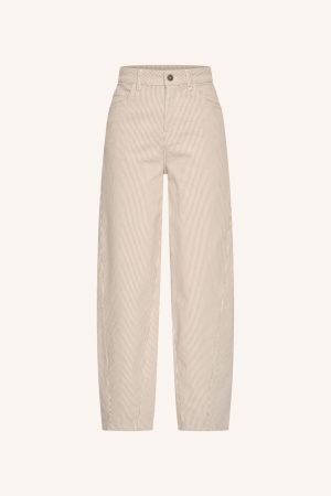 Gestreepte Begum stripe pants van BY-BAR met rechte pasvorm en comfortabele tailleband, casual-chique dames broek in lichte tinten.