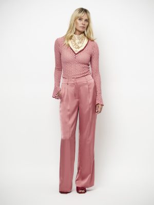 Dante6 Jules wide leg pantalon in coral blush met hoge taille en soepel vallende, wijde pijpen