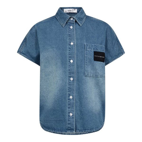 Haute L’Amitié denim NS logo shirt met knoopsluiting en moderne fit voor een stoere, casual look