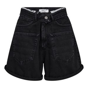 Zwarte Flip Waist Shorts van Haute L'Amitié met omgeslagen tailleband en moderne fit, stijlvolle dames short met edgy uitstraling.