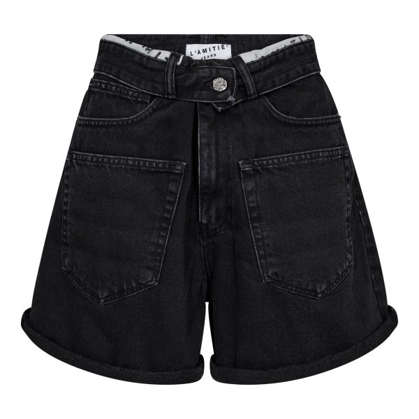Zwarte Flip Waist Shorts van Haute L'Amitié met omgeslagen tailleband en moderne fit, stijlvolle dames short met edgy uitstraling.