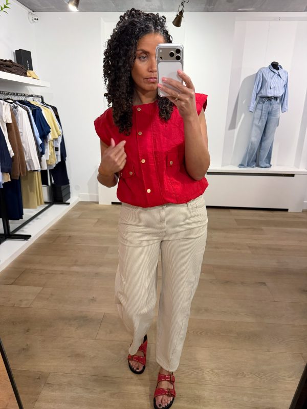 Gestreepte Begum stripe pants van BY-BAR met rechte pasvorm en comfortabele tailleband, casual-chique dames broek in lichte tinten.