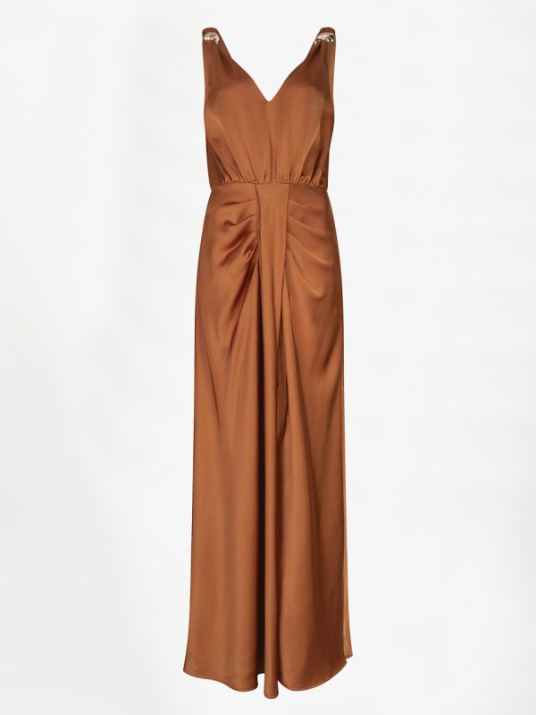Dante6 Marcia satin maxi dress met glanzende satijnen stof en elegante lange pasvorm, stijlvolle dames jurk voor feestelijke gelegenheden.