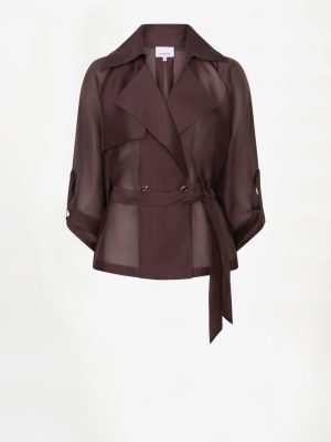 Dante6 Svea short trench blazer met cropped pasvorm en trenchcoat details, stijlvolle dames blazer met moderne uitstraling.