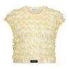 Lichtgele Limone crop top van Haute L'Amitié met cropped lengte en aansluitende pasvorm, zomerse dames top met frisse uitstraling.