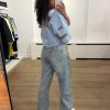Lichtblauwe Maxi split logo sweat van Haute L'Amitié met oversized pasvorm en logo detail, casual dames sweater met moderne uitstraling