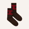 BY-BAR-Logo-Glitter-Chocolate-Socks-Lollipop-26418403 BY-BAR Logo Glitter Chocolate Socks in bruin met Lollipop roze glitterlogo, zachte damessokken met speels lurex detail.