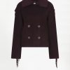 Dante6 Haven Fringe Coat 263100-7476 in Dark Plum, losvallende damesjas van wolmix met dubbele knoopsluiting en franjes langs mouwen en achterzijde.
