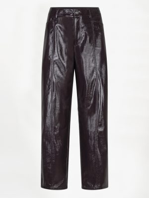 Dante6 Scene Patent Faux Leather Pants 263130-7476 in Dark Plum, high-waist damesbroek van glanzend faux leather met crackled finish.
