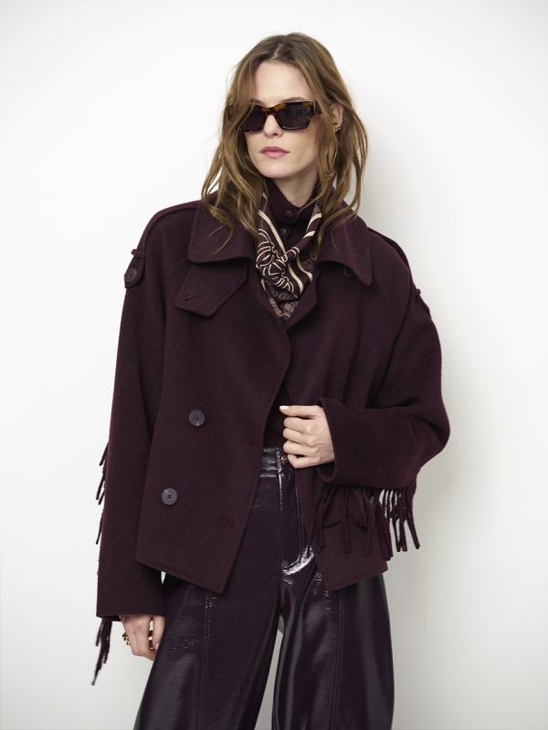 Dante6 Monogram Printed Scarf 263900-7476 in Dark Plum, auberginekleurige dames sjaal met all-over D6 monogramprint.