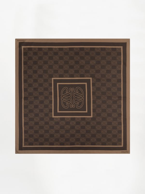 Dante6 Monogram Printed Scarf in donkerbruin, dames sjaal met elegante monogramprint.