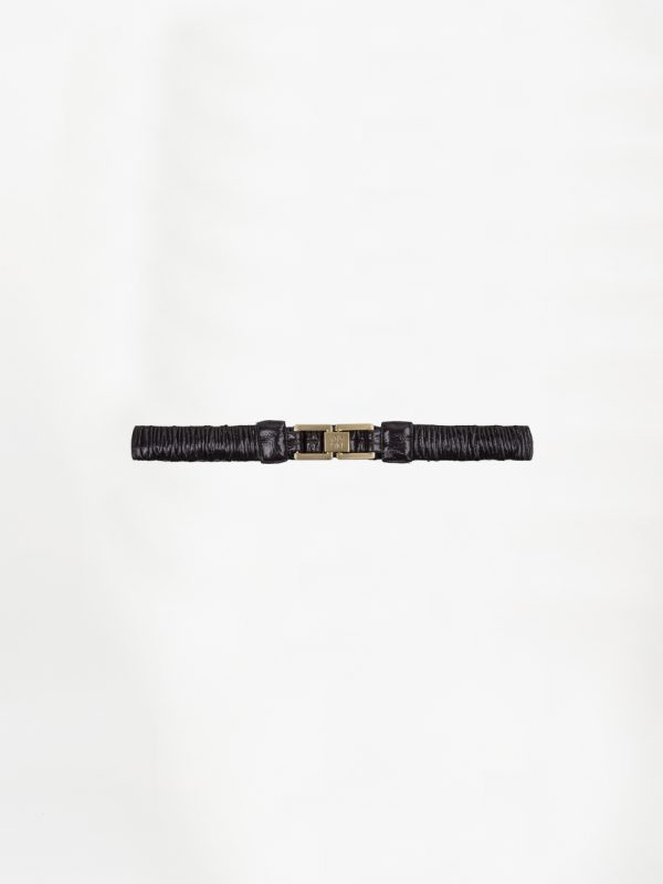 Dante6 Logo Crackle Faux Leather Logo Belt 7476 in Dark Plum, damesriem met crackle faux leather-look en Dante6 logo-detail.