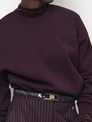 Dante6 Logo Crackle Faux Leather Logo Belt 7476 in Dark Plum, damesriem met crackle faux leather-look en Dante6 logo-detail.