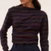 by-bar Leya Big Stripe Top in Coffee Bean, gestreepte dames top met brede strepen in warme bruintinten.