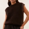 by-bar Noby Spencer 26415103-787 in Deep Brown, donkerbruine fluffy dames spencer met ronde hals en losvallende fit.