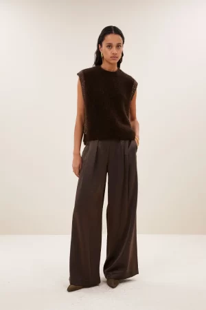 by-bar Lodi Metallic Pants 26418024-725 in Bronze, soepelvallende damesbroek met loose fit en bronzen metallic finish.