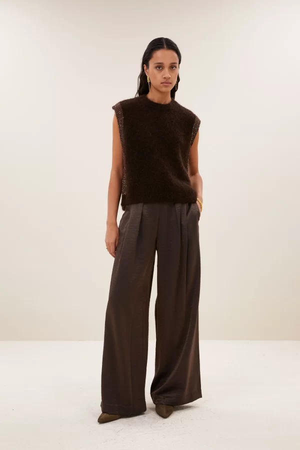 by-bar Lodi Metallic Pants 26418024-725 in Bronze, soepelvallende damesbroek met loose fit en bronzen metallic finish.