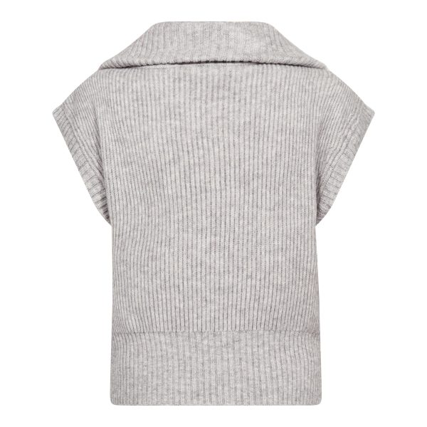500028-RowCC-Zip-Knit-Vest-65006-12 Co’Couture RowCC Zip Knit Vest 500028 in Grey Melange, mouwloos grijs gebreid damesvest met hoge kraag en ritssluiting.