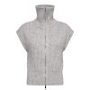 500028-RowCC-Zip-Knit-Vest-65006-11 Co’Couture RowCC Zip Knit Vest 500028 in Grey Melange, mouwloos grijs gebreid damesvest met hoge kraag en ritssluiting.