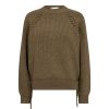 Co’Couture RowCC Braid String Knit 500081 in Army, olijfgroene ribgebreide damestrui met gevlochten koord- en strikdetails.