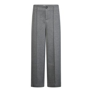 Co’Couture LanceCC Crease Sweatpant 500089 in Mid Grey Melange, grijze damesbroek met wijde pijpen en crease-naad aan de voorzijde.