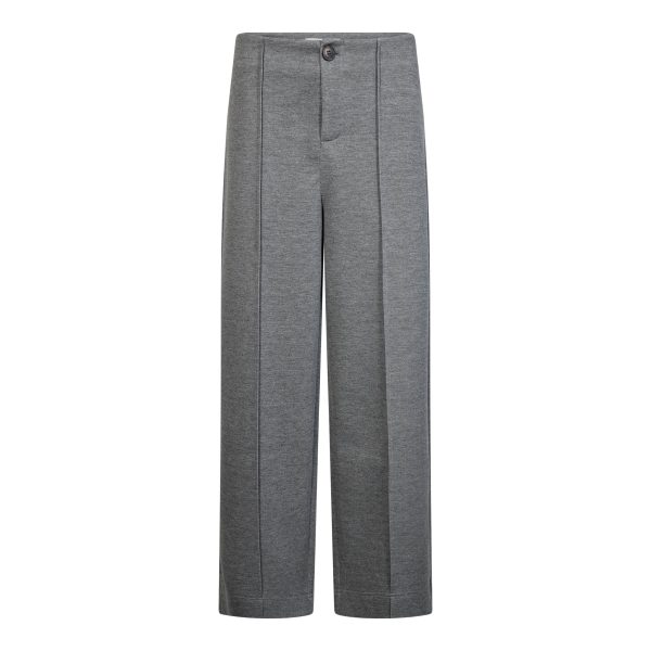 Co’Couture LanceCC Crease Sweatpant 500089 in Mid Grey Melange, grijze damesbroek met wijde pijpen en crease-naad aan de voorzijde.