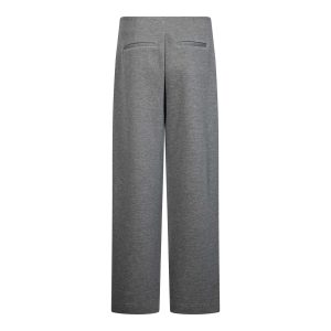Co’Couture LanceCC Crease Sweatpant 500089 in Mid Grey Melange, grijze damesbroek met wijde pijpen en crease-naad aan de voorzijde.