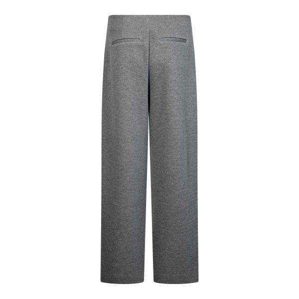Co’Couture LanceCC Crease Sweatpant 500089 in Mid Grey Melange, grijze damesbroek met wijde pijpen en crease-naad aan de voorzijde.