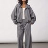 Co’Couture LanceCC Balloon Hoodie 500090 in Mid Grey Melange, oversized grijze dames hoodie met rits, capuchon en volumineuze ballonmouwen.