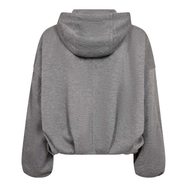 Co’Couture LanceCC Balloon Hoodie 500090 in Mid Grey Melange, oversized grijze dames hoodie met rits, capuchon en volumineuze ballonmouwen.