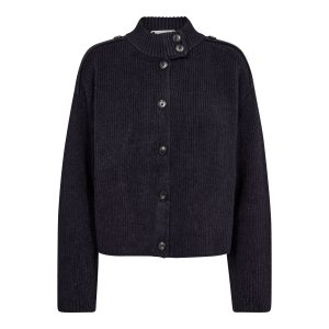 Co’Couture RowCC Rib Zip Roll-Neck Knit 500271-40007 in Navy, donkerblauwe ribgebreide damestrui met hoge ritskraag en relaxed fit.