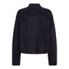 Co’Couture RowCC Rib Zip Roll-Neck Knit 500271-40007 in Navy, donkerblauwe ribgebreide damestrui met hoge ritskraag en relaxed fit.