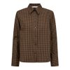 Co’Couture TeffaCC Padded Check Shirt 500196 in Olive, groen-bruin geruite damesblouse met lange mouwen en padded shoulders.