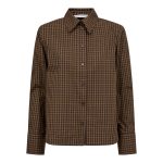 Co’Couture TeffaCC Padded Check Shirt 500196 in Olive, groen-bruin geruite damesblouse met lange mouwen en padded shoulders.