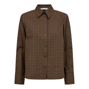 Co’Couture TeffaCC Padded Check Shirt 500196 in Olive, groen-bruin geruite damesblouse met lange mouwen en padded shoulders.
