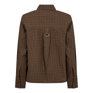 Co’Couture TeffaCC Padded Check Shirt 500196 in Olive, groen-bruin geruite damesblouse met lange mouwen en padded shoulders.