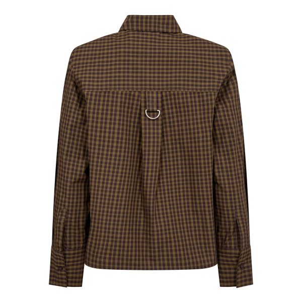Co’Couture TeffaCC Padded Check Shirt 500196 in Olive, groen-bruin geruite damesblouse met lange mouwen en padded shoulders.