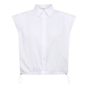Co’Couture ElaraCC Pleat SS Shirt 500255. Witte damesblouse met korte mouwen en plooidetails.