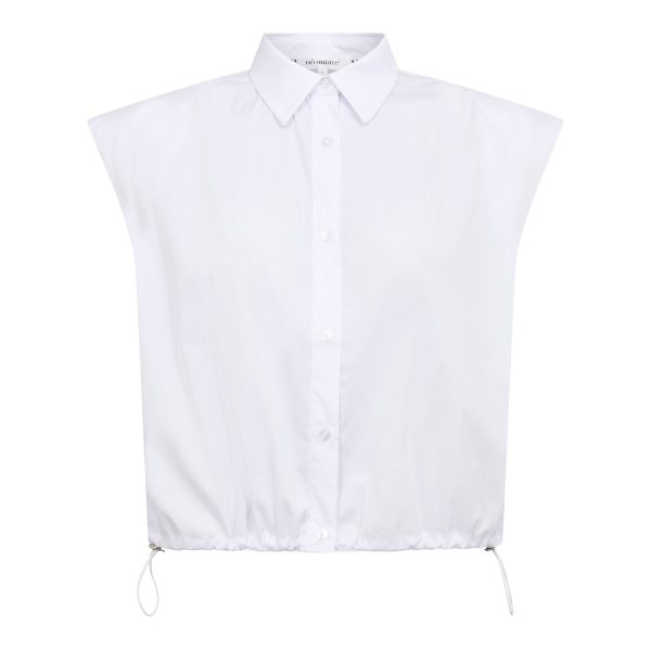 Co’Couture ElaraCC Pleat SS Shirt 500255. Witte damesblouse met korte mouwen en plooidetails.