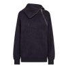 Co’Couture RowCC Rib Zip Roll-Neck Knit 500271-40007 in Navy, donkerblauwe ribgebreide damestrui met hoge ritskraag en relaxed fit.