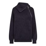 Co’Couture RowCC Rib Zip Roll-Neck Knit 500271-40007 in Navy, donkerblauwe ribgebreide damestrui met hoge ritskraag en relaxed fit.