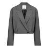 Co’Couture JackyCC Crop Blazer 500289 in Mid Grey, korte grijze damesblazer met reverskraag, knoopsluiting en elastische taille.