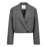Co’Couture JackyCC Crop Blazer 500289 in Mid Grey, korte grijze damesblazer met reverskraag, knoopsluiting en elastische taille.