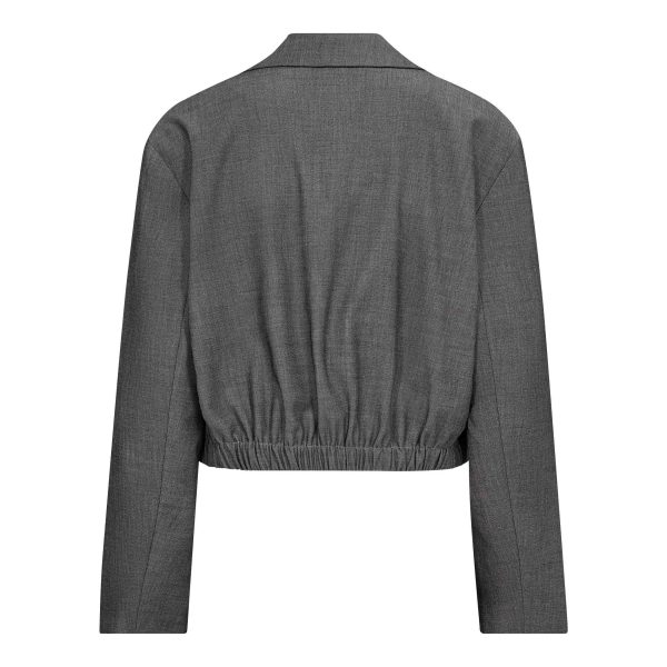 Co’Couture JackyCC Crop Blazer 500289 in Mid Grey, korte grijze damesblazer met reverskraag, knoopsluiting en elastische taille.