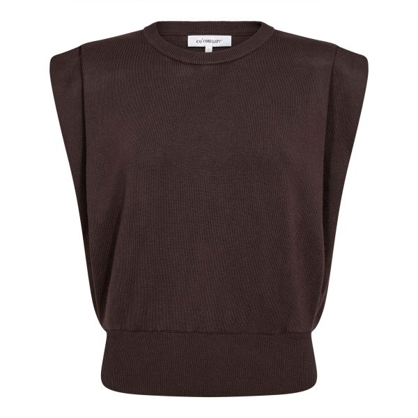 Co’Couture LueCC Wing Knit Vest 500377 in Dark Brown, donkerbruin mouwloos dames vest met cropped fit en opvallende wing schouders.