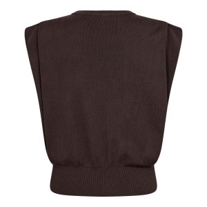 Co’Couture LueCC Wing Knit Vest 500377 in Dark Brown, donkerbruin mouwloos dames vest met cropped fit en opvallende wing schouders.