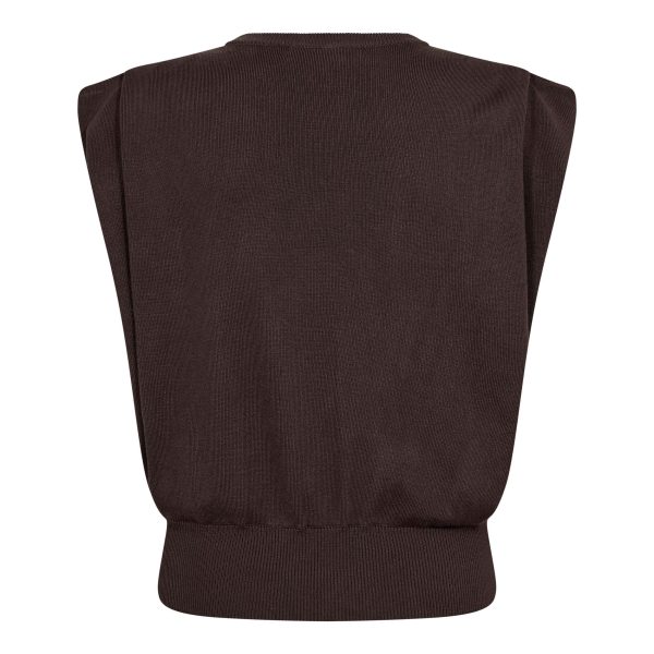 Co’Couture LueCC Wing Knit Vest 500377 in Dark Brown, donkerbruin mouwloos dames vest met cropped fit en opvallende wing schouders.