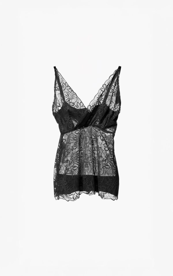 Aímée-The-Label-VivianW6-Lace-Top-Black Aímée The Label VivianW6 Lace Top in Black, zwarte mouwloze dames top van verfijnd kant met aansluitende pasvorm.