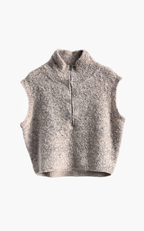 Aímée The Label LoiraW6 Waistcoat, gemêleerd dames gilet met hoge kraag, halve ritssluiting en mouwloos silhouet.